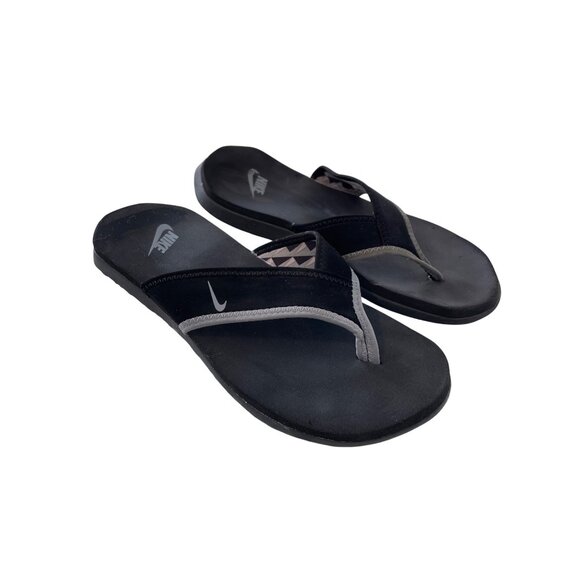 Nike Celso Flip Flop Sandals Size 9 Swoosh Black Gray Lightweight Comfort Summer - Picture 1 of 8